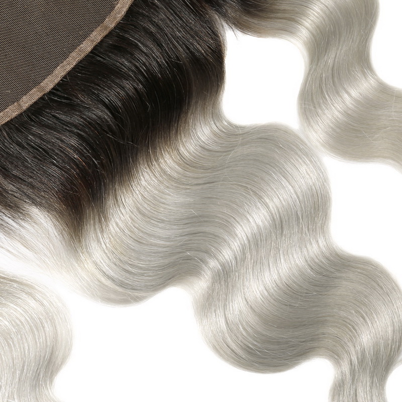 13X4 Black Root /Grey Color  Virgin Hair Body Wave Lace Frontal - 图片 7